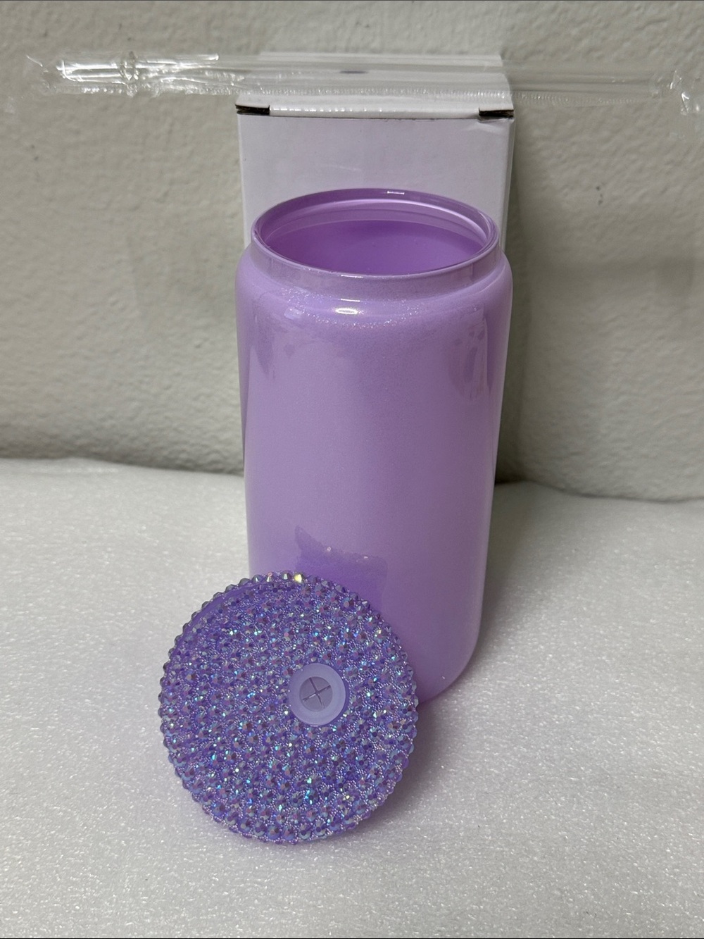 💜✨ Purple Rhinestone Lid Tumbler w/ Straw – Glam Home Accent Cup | 16oz ✨💜 - Picture 6 of 9